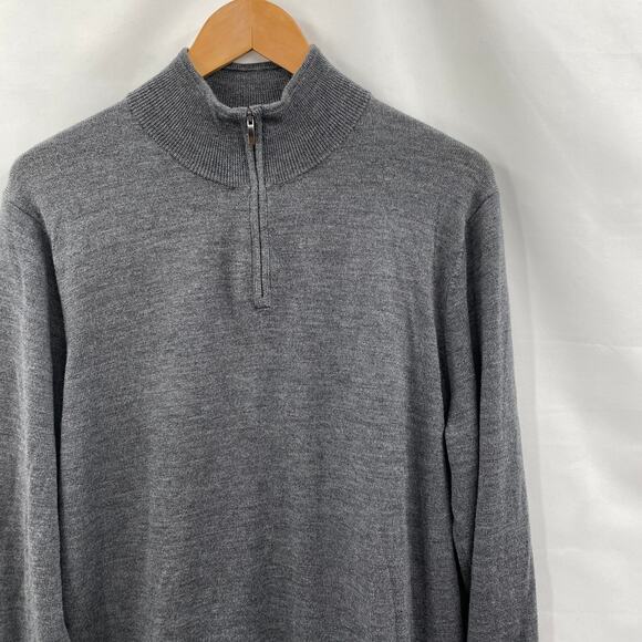 Nordstrom Men's L 100% washable merino gray quarter zip sweater